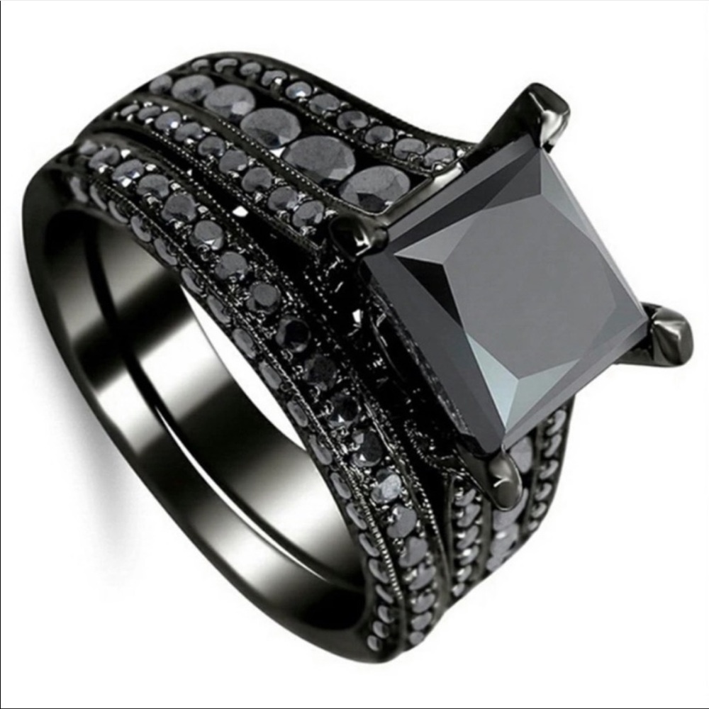 Princess cut black sapphire s925 wedding set - Picture 2 of 9